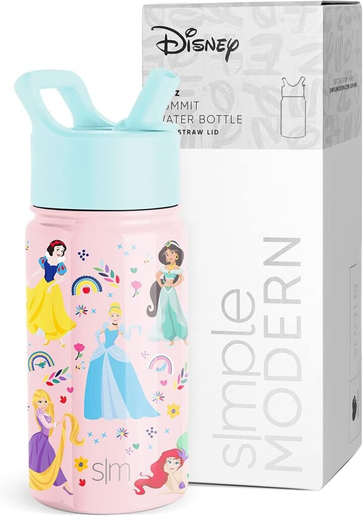 Simple Modern Disney Princess Kids Water Bottle with Straw Lid 